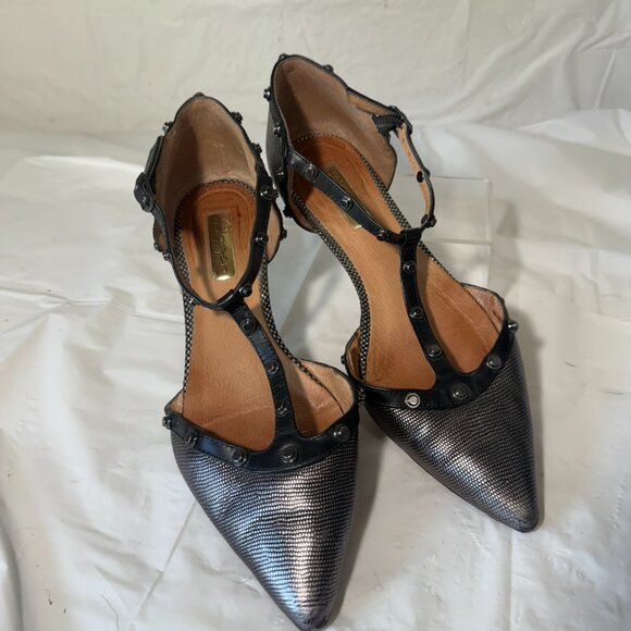 HALOGEN Olson Flats Women's 7 Studded T-Strap Black GREY Leather Edgy Workwear - Picture 15 of 15